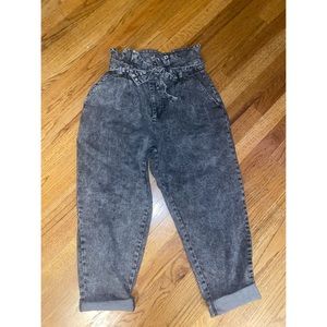 Black denim wash cinch waist tie belt